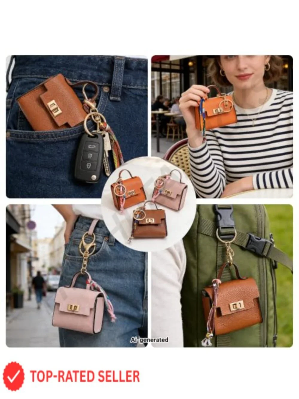 PU Leather Mini Backpack Keychain Coin Purse with Twist Lock